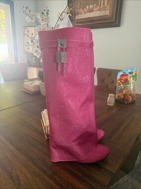 Sparkle Tall Heeled Boots in Hot Pink - Designer Style